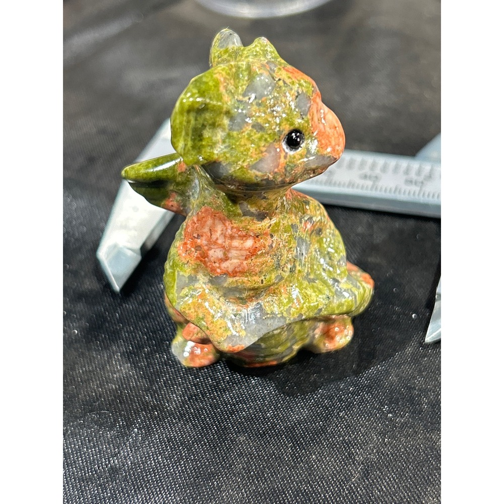 Unakite Baby Dragon Figurine Hand Carved Stone Mini Sculpture - Picture 3 of 5